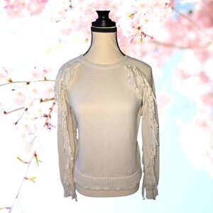 Ralph Lauren Demim Fringed Sweater In Winter White